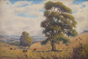 Edward Charles Moore; Farm Landscape with Cattle