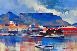 Derric van Rensburg; Harbour Scene with Table Mountain