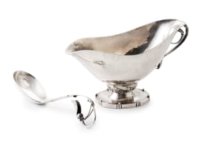 A Georg Jensen silver 'Blossom' sauceboat and ladle, Georg Jensen, Denmark, c.1933-1944