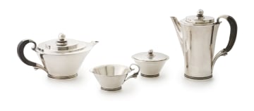 A Georg Jensen silver four-piece 'Pyramid' tea and coffee service, Harald Nielsen, numbers 600B and A, c.1933-1944