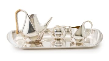 An 'Oronda' electro-plated Britannia metal tea service, Oscar Tusquets Blanca, Officina Alessi, Italy, c.1980-1984