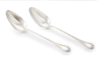 A pair of Christofle Marly pattern silver-plated serving spoons, France, c.1935-1983