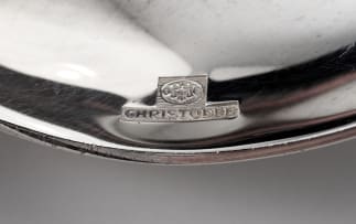 A pair of Christofle Marly pattern silver-plated serving spoons, France, c.1935-1983