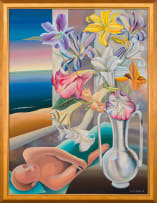 Simon Jones; Figure Resting Next to Flowers