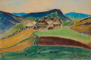 Pranas Domsaitis; Huts in a Cultivated Landscape