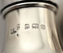 A pair of Edward VII silver salt and pepper shakers, Jones & Crompton, Birmingham, 1904
