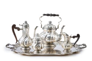 Five-piece Italian sterling silver coffee service, .925 standard, c.1944 -1968