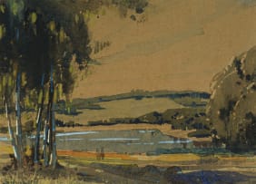 Sydney Carter; View of a Pond with Trees