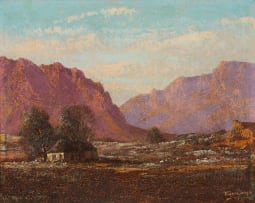 Tinus de Jongh; Cottage amongst Trees in a Mountainous Landscape