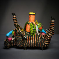 Ardmore Ceramic Studio; Zebra and birds candle holder