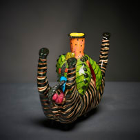 Ardmore Ceramic Studio; Zebra and birds candle holder
