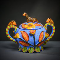 Ardmore Ceramic Studio; Giraffe and flowers lidded vessel