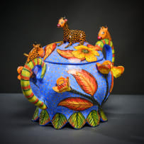 Ardmore Ceramic Studio; Giraffe and flowers lidded vessel