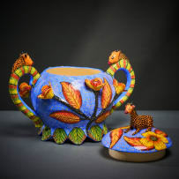 Ardmore Ceramic Studio; Giraffe and flowers lidded vessel