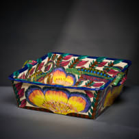 Ardmore Ceramic Studio; Flower and crocodile square dish