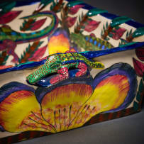Ardmore Ceramic Studio; Flower and crocodile square dish