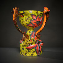 Ardmore Ceramic Studio; Stemmed giraffe and cricket bowl with handles