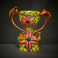 Ardmore Ceramic Studio; Stemmed giraffe and cricket bowl with handles