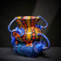 Ardmore Ceramic Studio; Blue elephant vase with handles