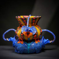 Ardmore Ceramic Studio; Blue elephant vase with handles