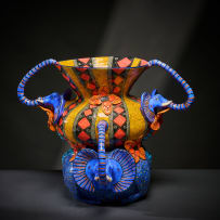 Ardmore Ceramic Studio; Blue elephant vase with handles