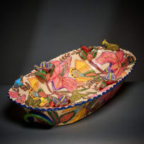 Ardmore Ceramic Studio; Serving dish with leopard and flowers