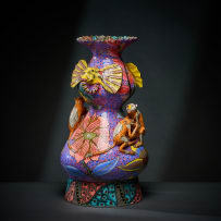 Ardmore Ceramic Studio; Elephant and monkey vase