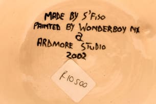 Ardmore Ceramic Studio; Zebra and guineafowl stem bowl with handles