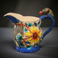Ardmore Ceramic Studio; Zebra milk jug with yellow flowers