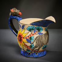 Ardmore Ceramic Studio; Zebra milk jug with yellow flowers
