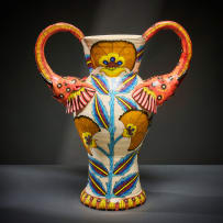 Ardmore Ceramic Studio; Orange elephant vase with handles