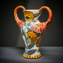 Ardmore Ceramic Studio; Orange elephant vase with handles