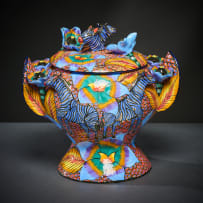 Ardmore Ceramic Studio; Blue zebra and flower tureen