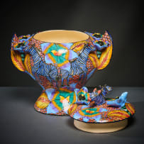 Ardmore Ceramic Studio; Blue zebra and flower tureen