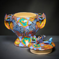 Ardmore Ceramic Studio; Blue zebra and flower tureen