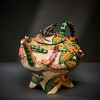Ardmore Ceramic Studio; Mongoose and flower teapot