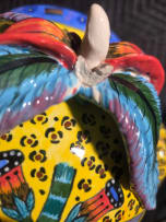 Ardmore Ceramic Studio; Leopard and guineafowl lidded vessel