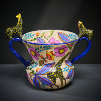 Ardmore Ceramic Studio; Giraffe and flower vase with handles