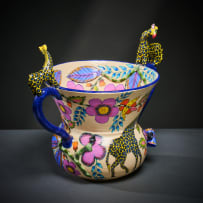 Ardmore Ceramic Studio; Giraffe and flower vase with handles