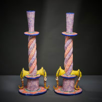 Ardmore Ceramic Studio; Pair of elephant candlesticks