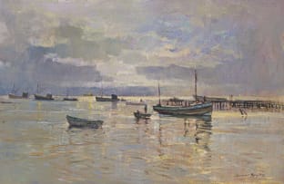 Errol Boyley; Knysna Coastal Scene with Boats