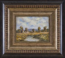 Walter Nice; Farm Landscape with Cottage, Stream and Trees