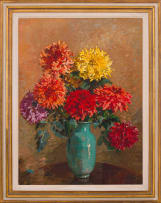 Robert Gwelo Goodman; Dahlias in a Celadon Vase