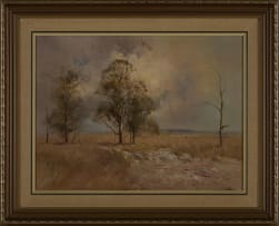 Christopher Tugwell; Landscape with Trees and Fence