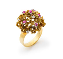 Organic ruby and diamond ring