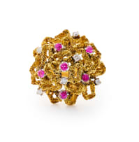Organic ruby and diamond ring