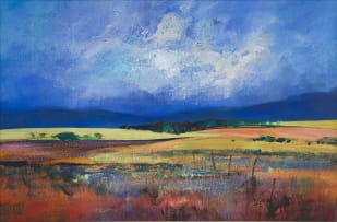 Derric van Rensburg; Extensive Cloudy Landscape with Distant Hills