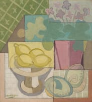 Stanley Pinker; Untitled (Still Life with Lemons, a Potted Violet and Two Abalone Shells)