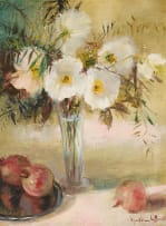 Mari Vermeulen-Breedt; Still Life with Vase of Flowers and Pomegranates