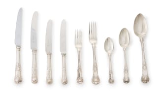 An assembled set of King's pattern silver cutlery set, various makers, London, 1828-1874